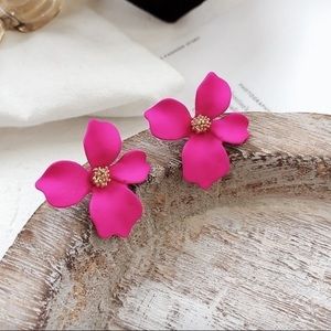 925 Silver Stamped Stud Rose Red Floral Earring